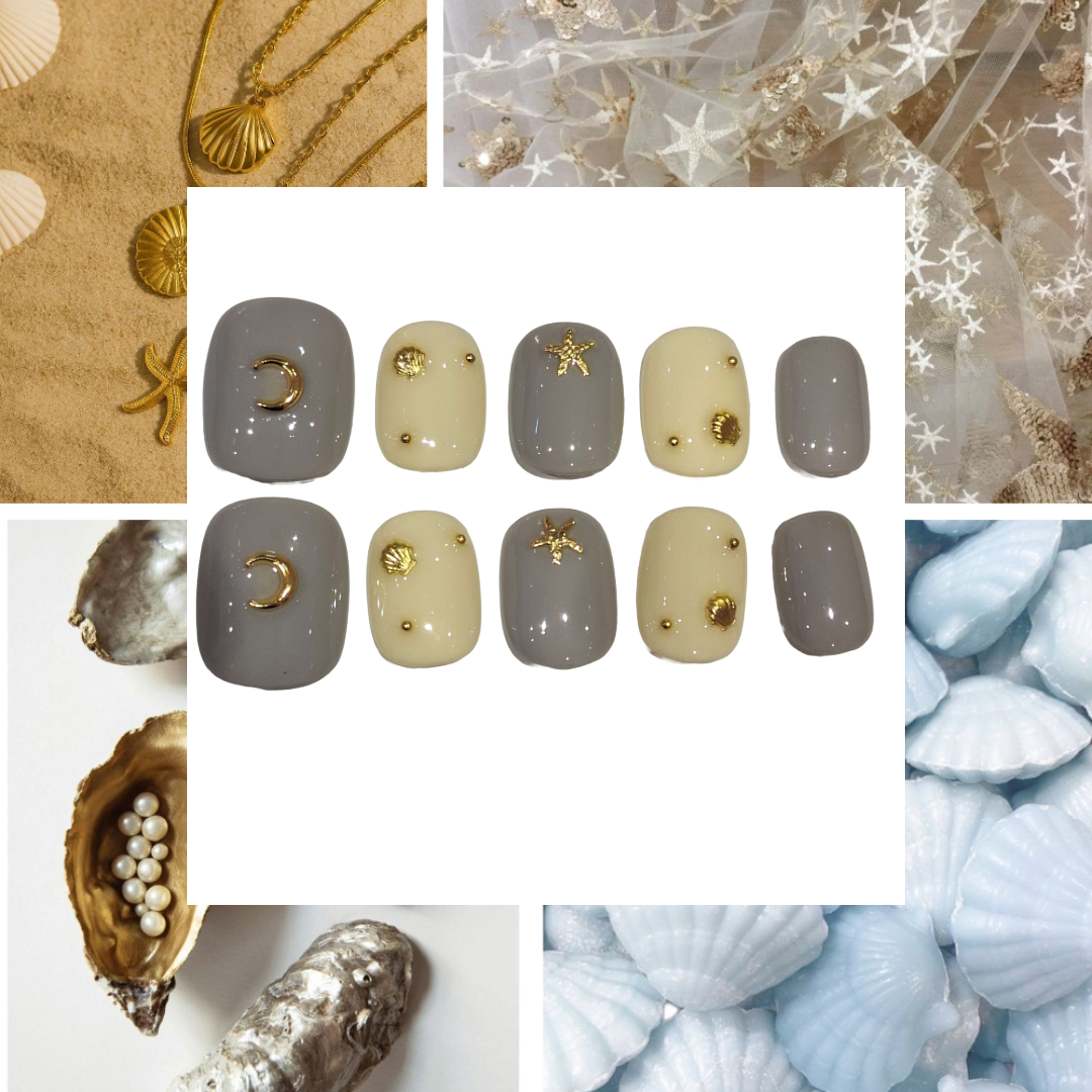 Baby Blue beach Acrylic Oval Press On Nail - MaYonail Store