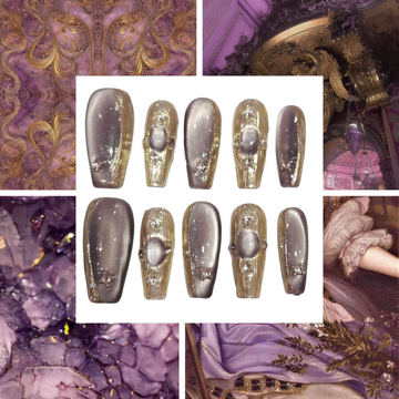 Golden Lilac Acrylic Coffin Press On Nail