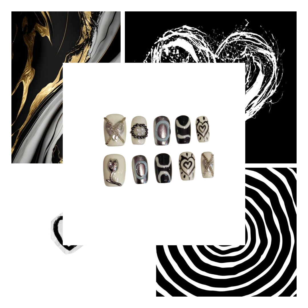 Monochrome Love Acrylic Square Press On Nail - MaYonail Store