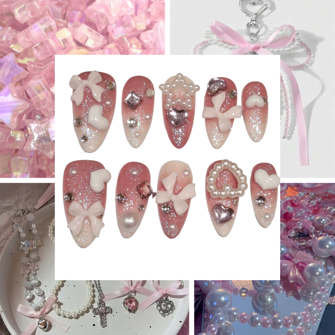 y2k glam Pink Acrylic Almond press On Nail - MaYonail Store