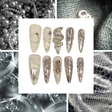 Silver Serpent Acrylic Stiletto Press On Nail - MaYonail Store