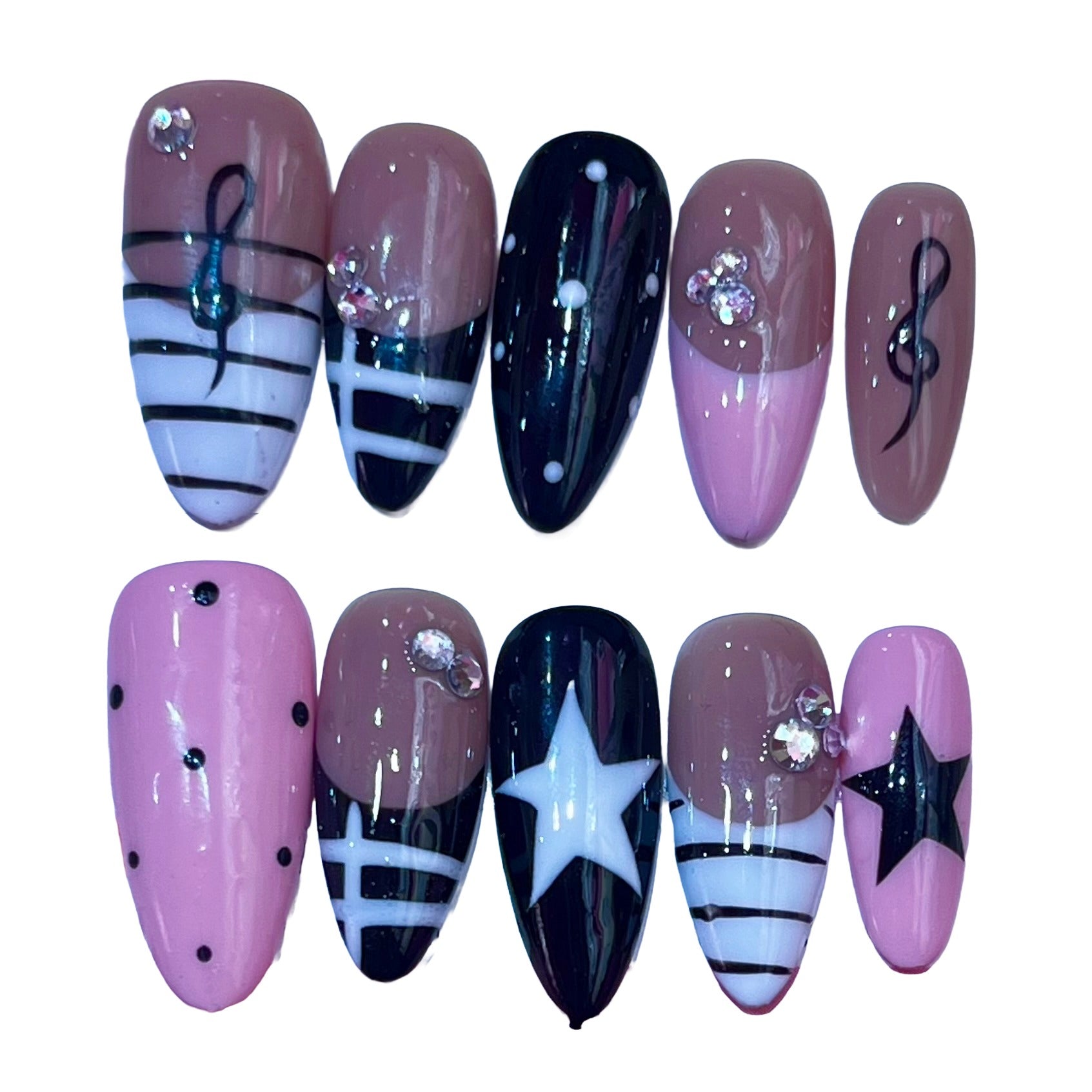 Pink Piano Acrylic Almond Press On Nail - MaYonail Store