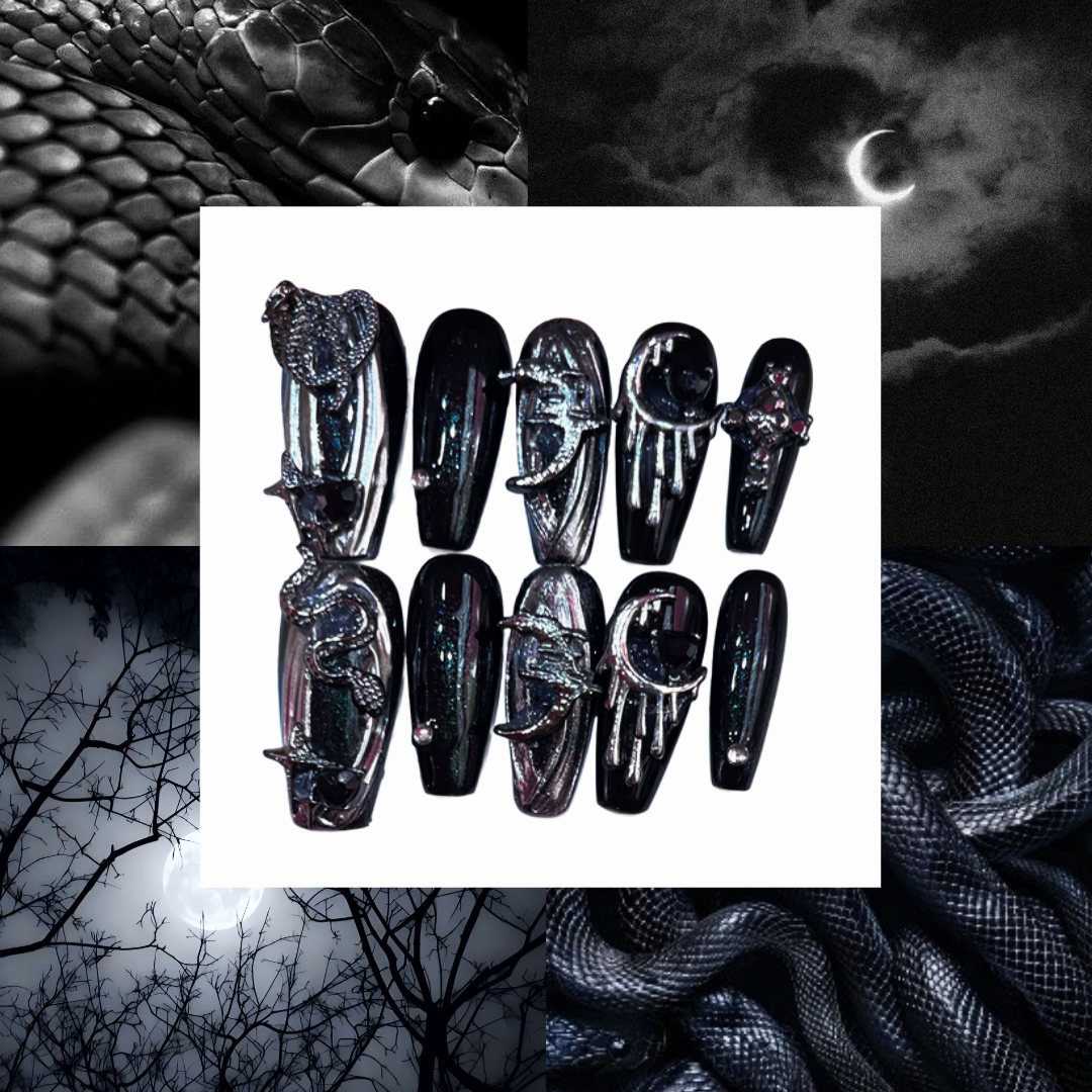 Serpent Moon Acrylic Coffin Press On Nail - MaYonail Store