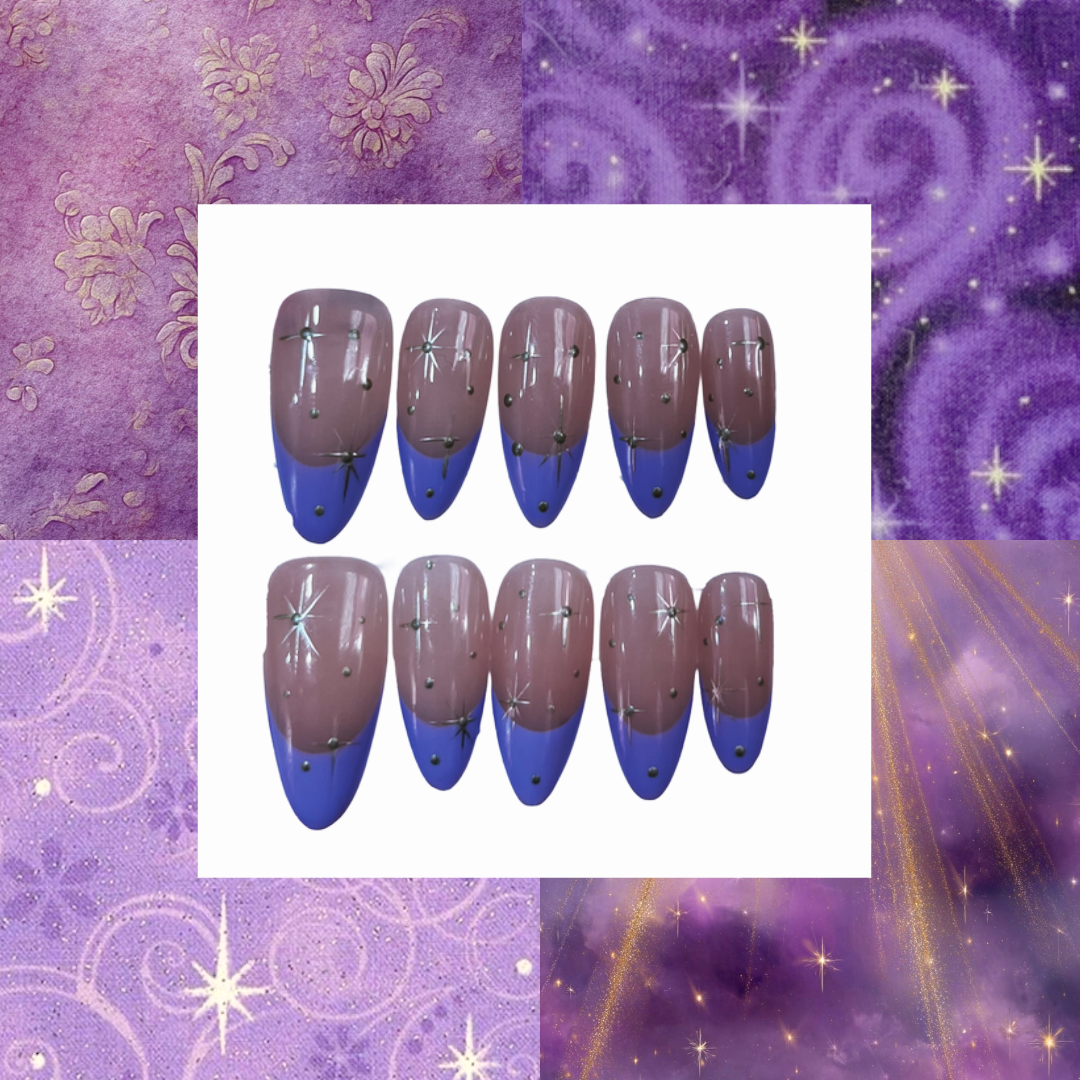 Lavender Stars Acrylic Almond Press On Nail - MaYonail Store