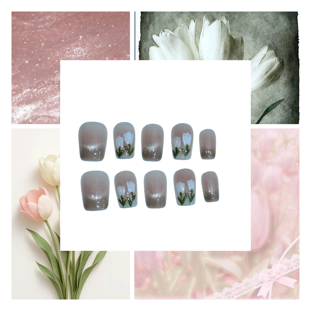 Tulip Shimmer Acrylic Square Press On Nail - MaYonail Store