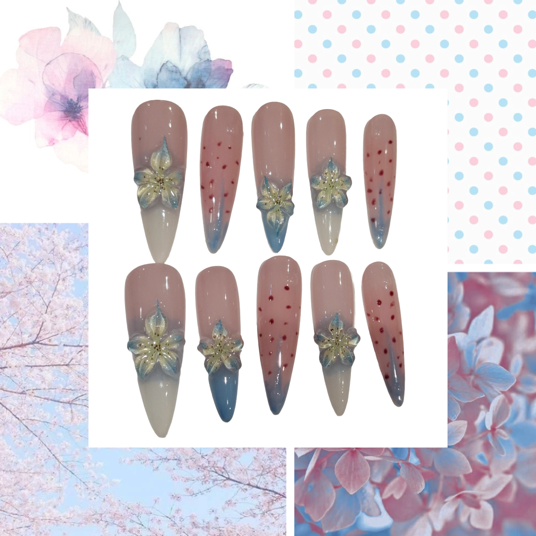 Fruity Floral Acrylic Stiletto press On Nail - MaYonail Store