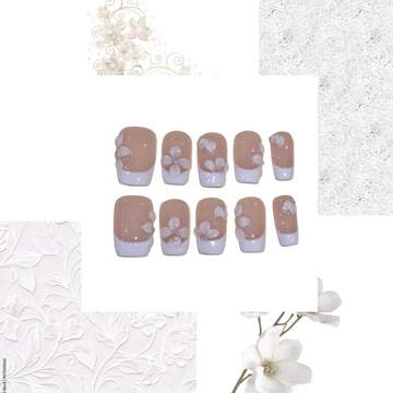 French Floral Acrylic Square Press On Nail