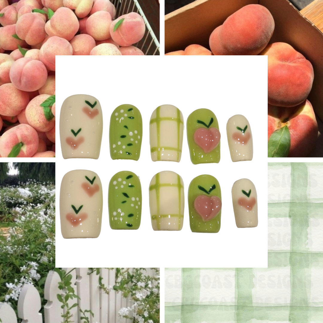 Peachy Garden Acrylic Square Press On Nail - MaYonail Store