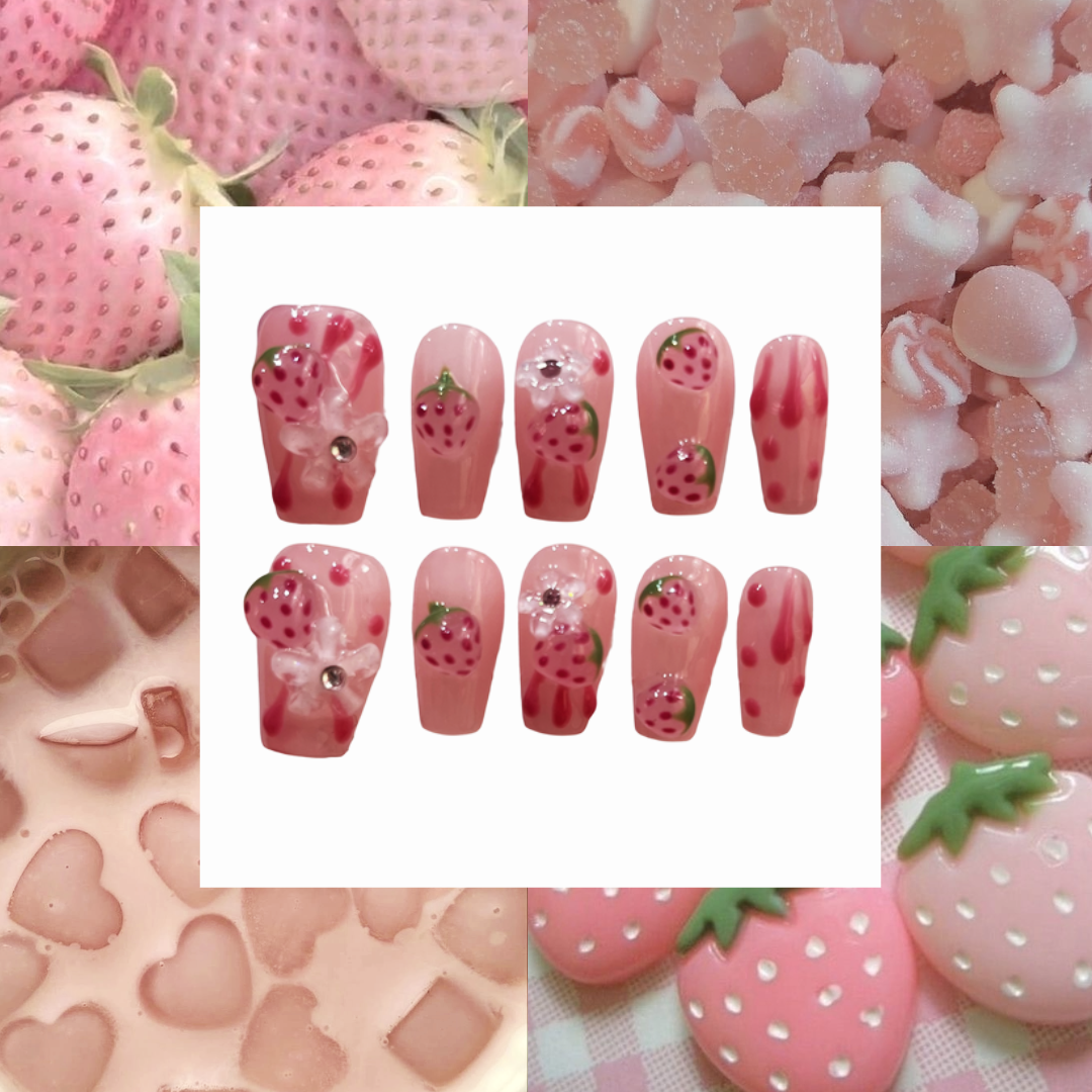 Strawberry Dreams Acrylic Coffin press On Nail - MaYonail Store