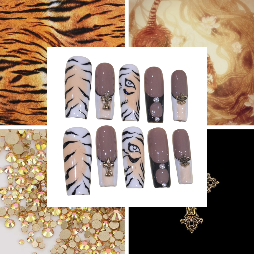 Tempting Tiger Acrylic Square Press On Nail