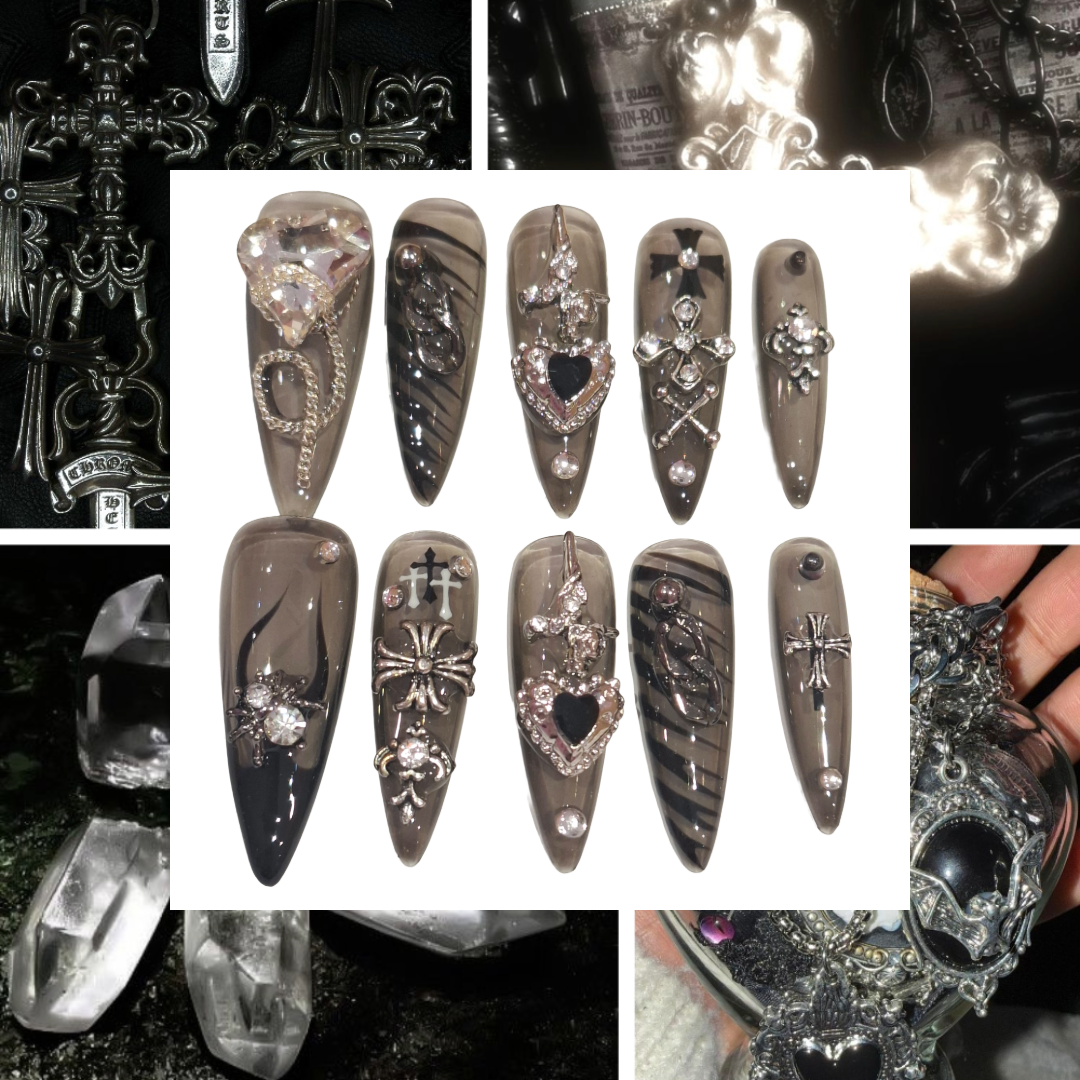 Stone Heart Acrylic Stiletto press On Nail - MaYonail Store