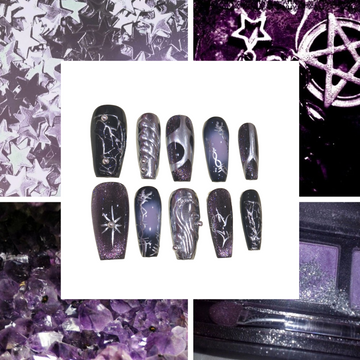 Shimmer Galaxy Acrylic Coffin Press On Nail