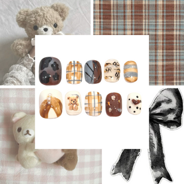 Teddy Bear Acrylic Oval Press On Nail