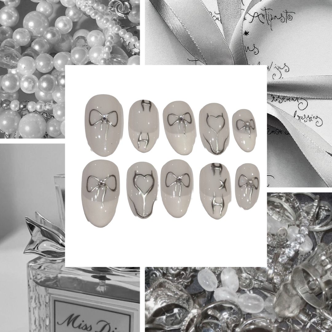 Simple Silver Acrylic Almond Press On Nail - MaYonail Store