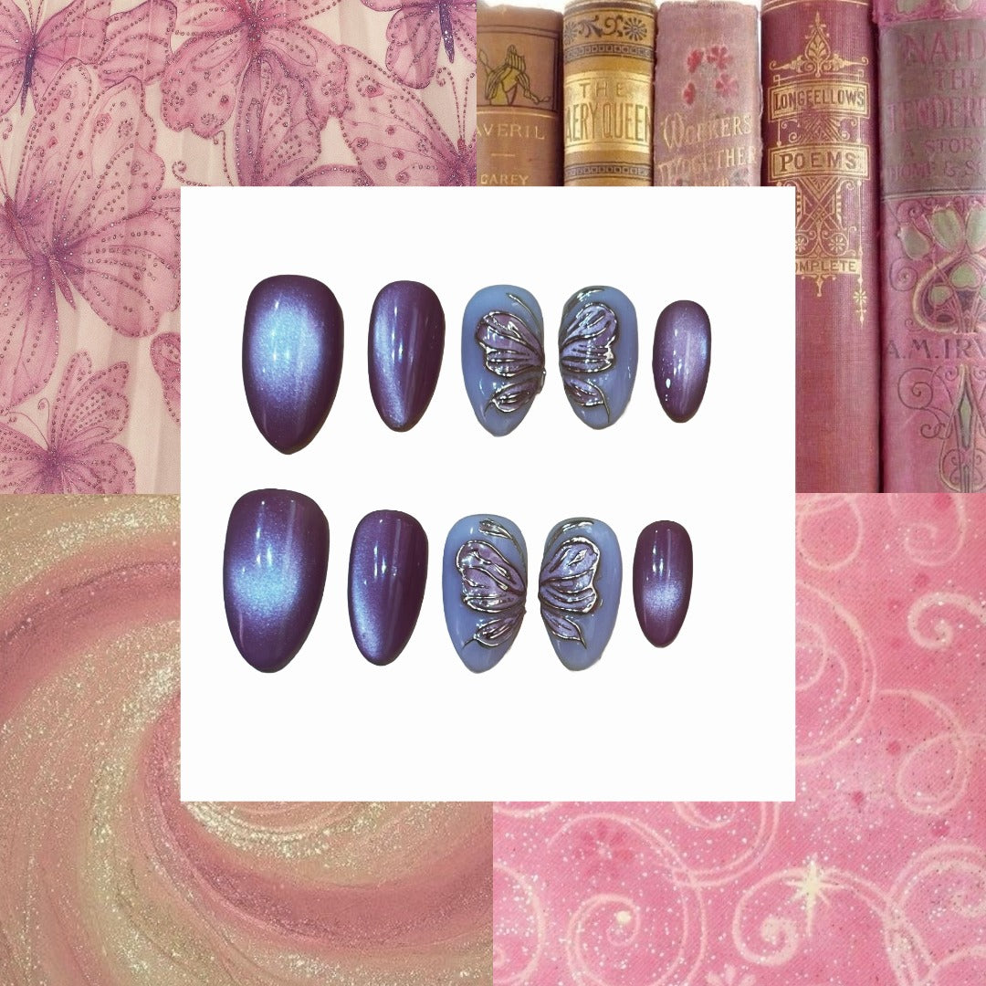 Dreamy Butterflies Acrylic Almond Press On Nail - MaYonail Store