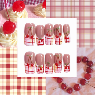 Cherry Picnic Acrylic Square Press On Nail - MaYonail Store