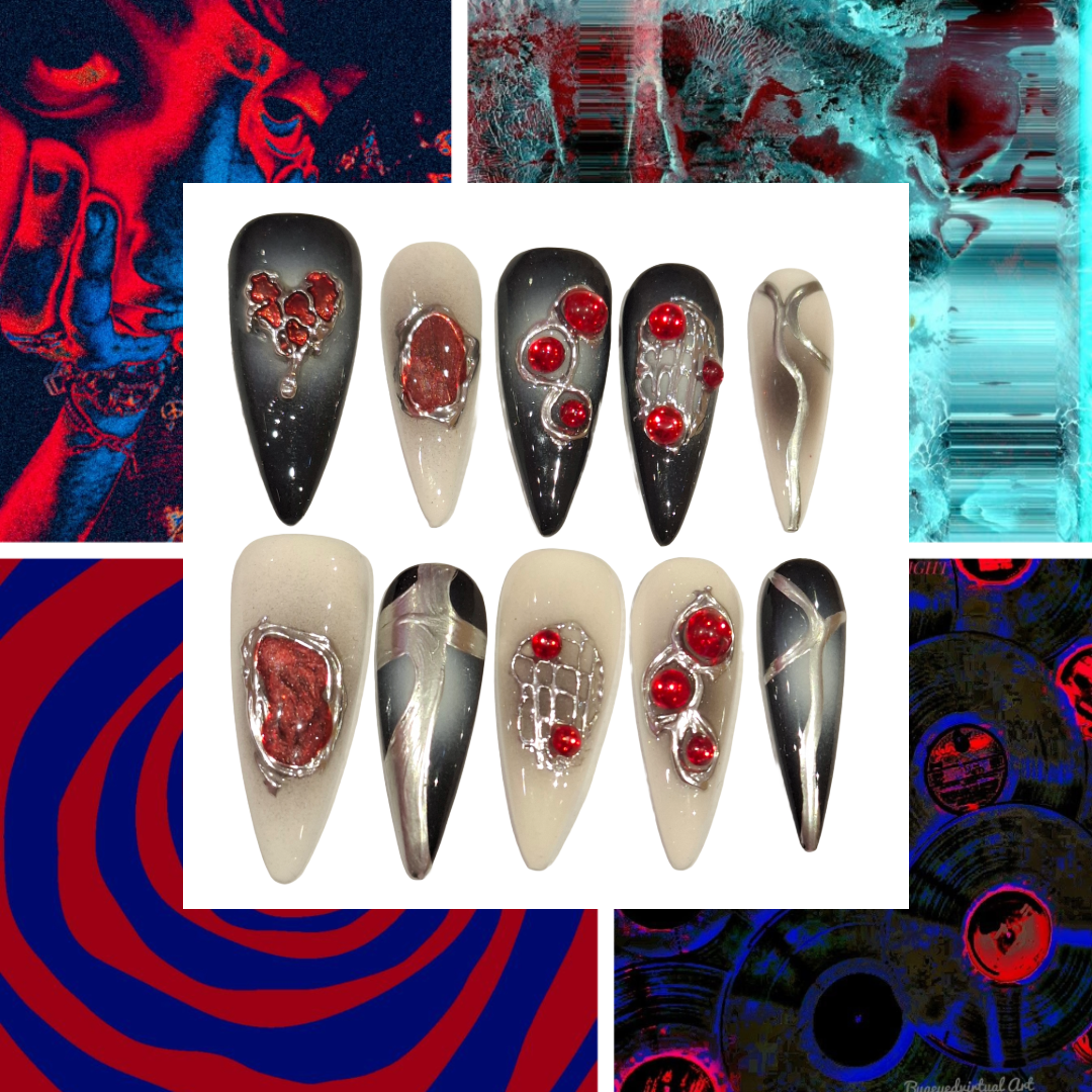 Crimson Heart Acrylic Stiletto Press On Nail - MaYonail Store