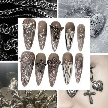 Silver Prayer Acrylic Stiletto press On Nail - MaYonail Store