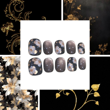 Midnight Flower Acrylic Square Press On Nail