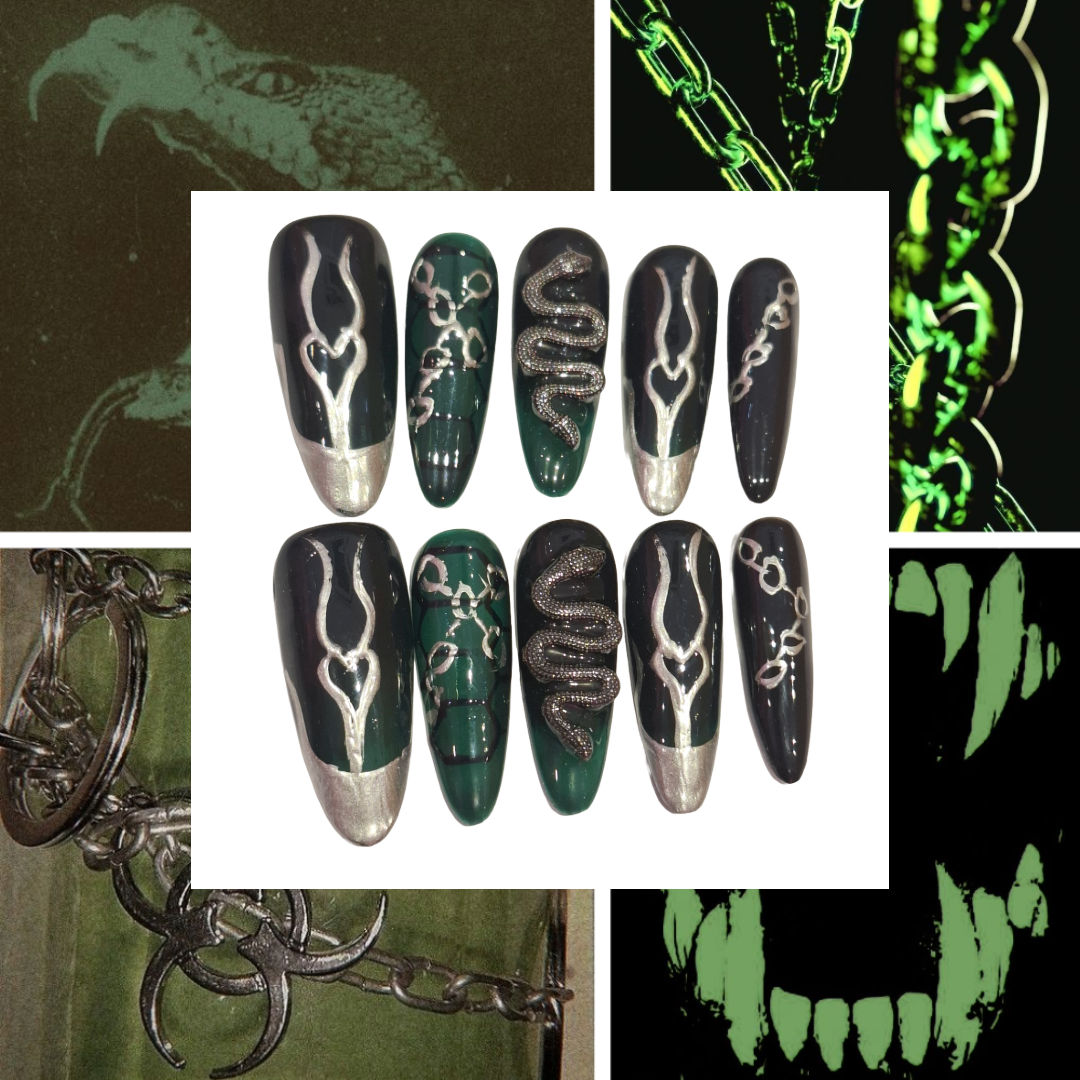 Green Serpent Acrylic Oval Press On Nail - MaYonail Store