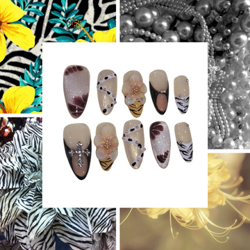 Floral Shimmer Acrylic Almond Press On Nail