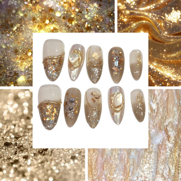 Golden Pearl Acrylic Almond Press On Nail