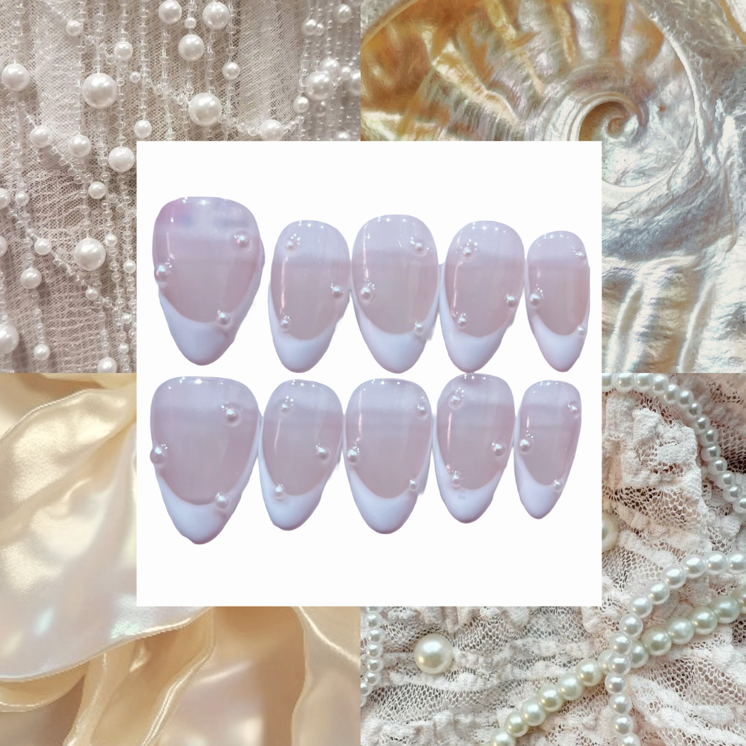 Simple Pearls Acrylic Almond Press On Nail - MaYonail Store
