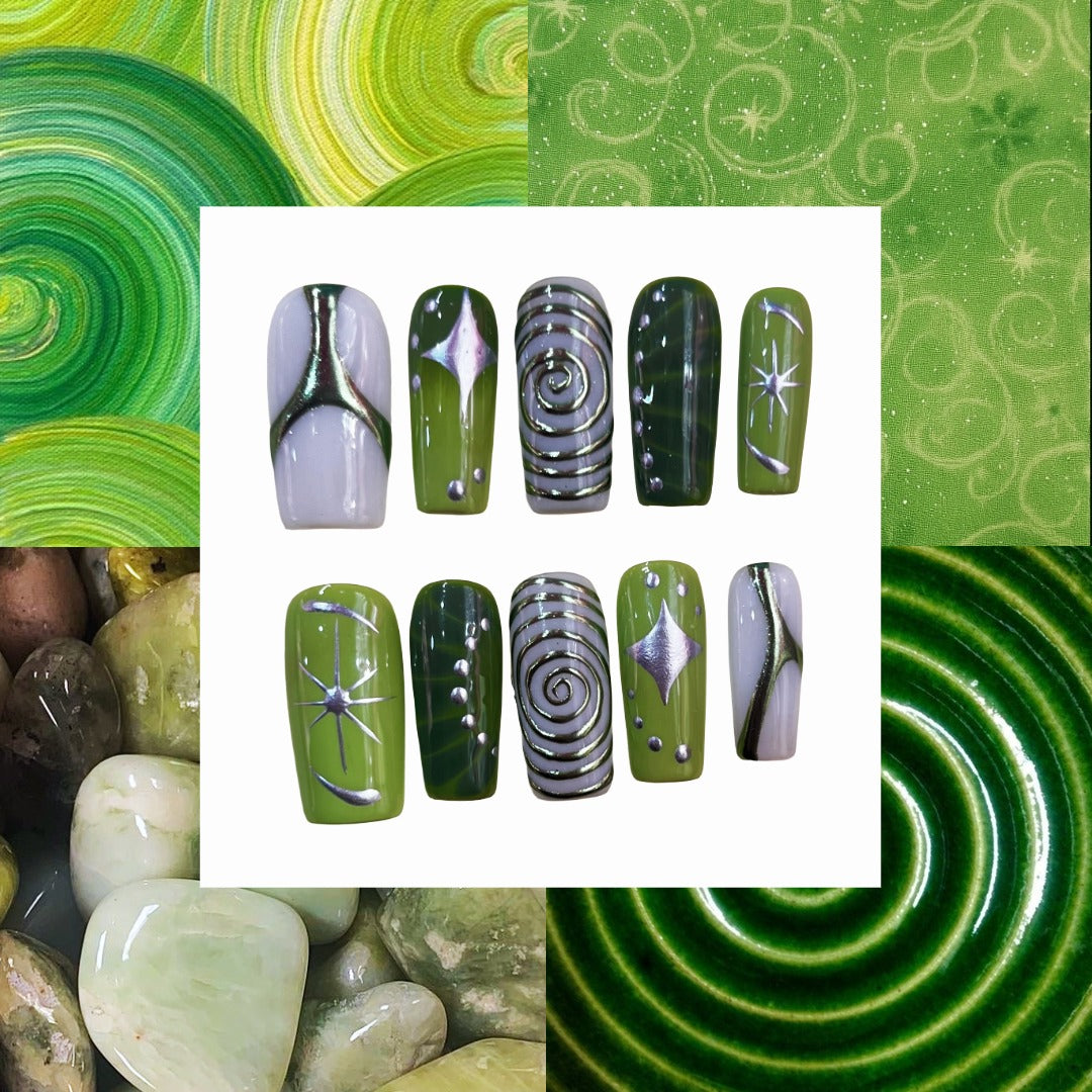 Green Goddess Acrylic Square Press On Nail - MaYonail Store