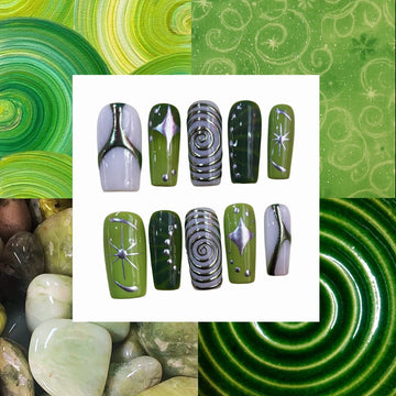 Green Goddess Acrylic Square Press On Nail - MaYonail Store