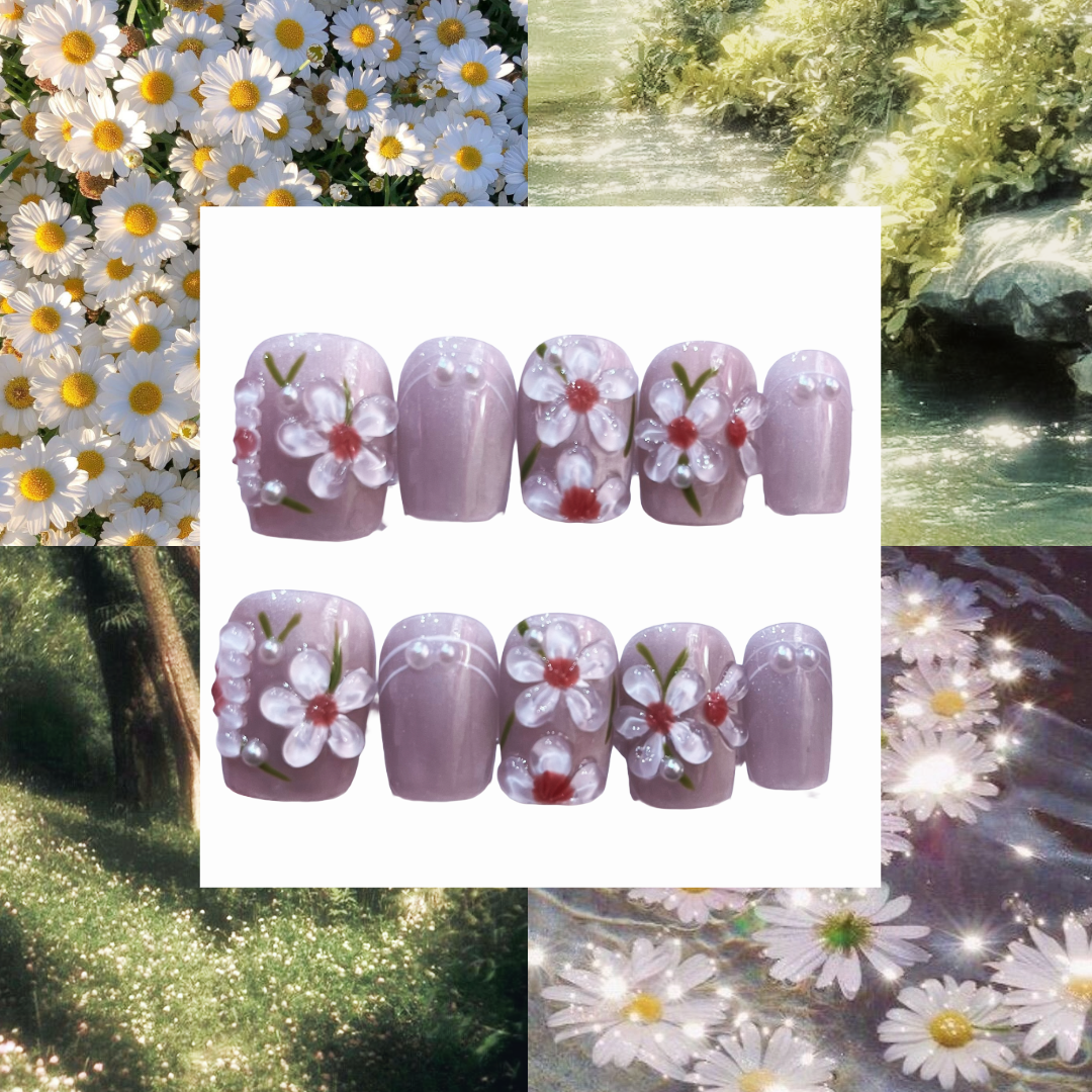 Crystal Daisies Acrylic Square Press On Nail - MaYonail Store