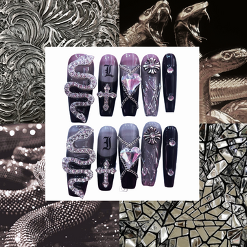 Silver Serpent Acrylic Coffin Press On Nail