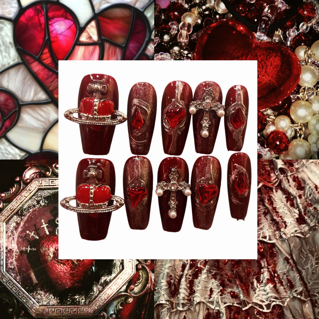 Bleeding Hearts Acrylic Coffin Press On Nail - MaYonail Store