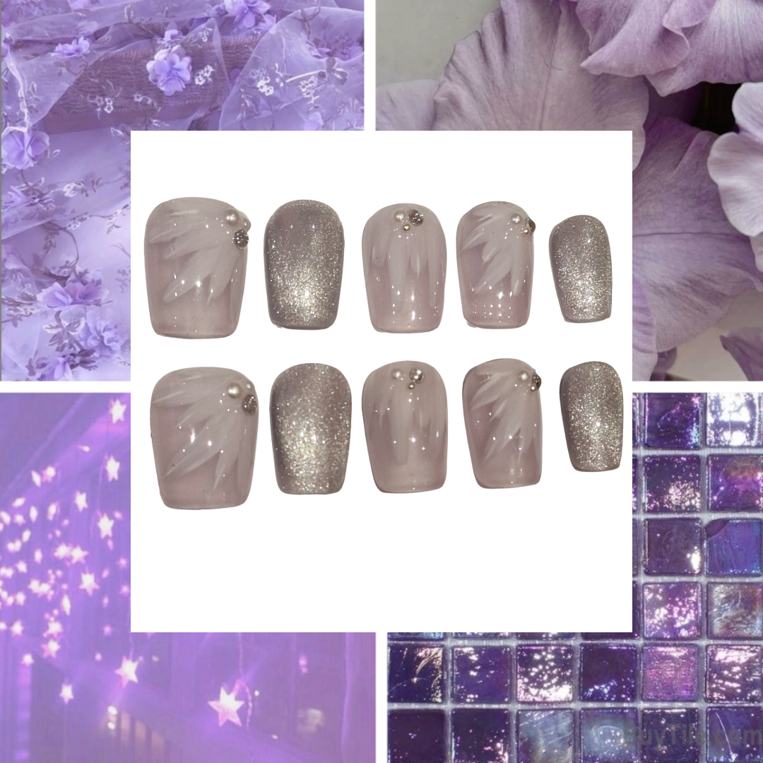 Lilac Sparkle Acrylic Square Press On Nail - MaYonail Store