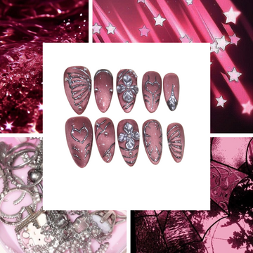 Rose Shimmer Acrylic Almond Press On Nail