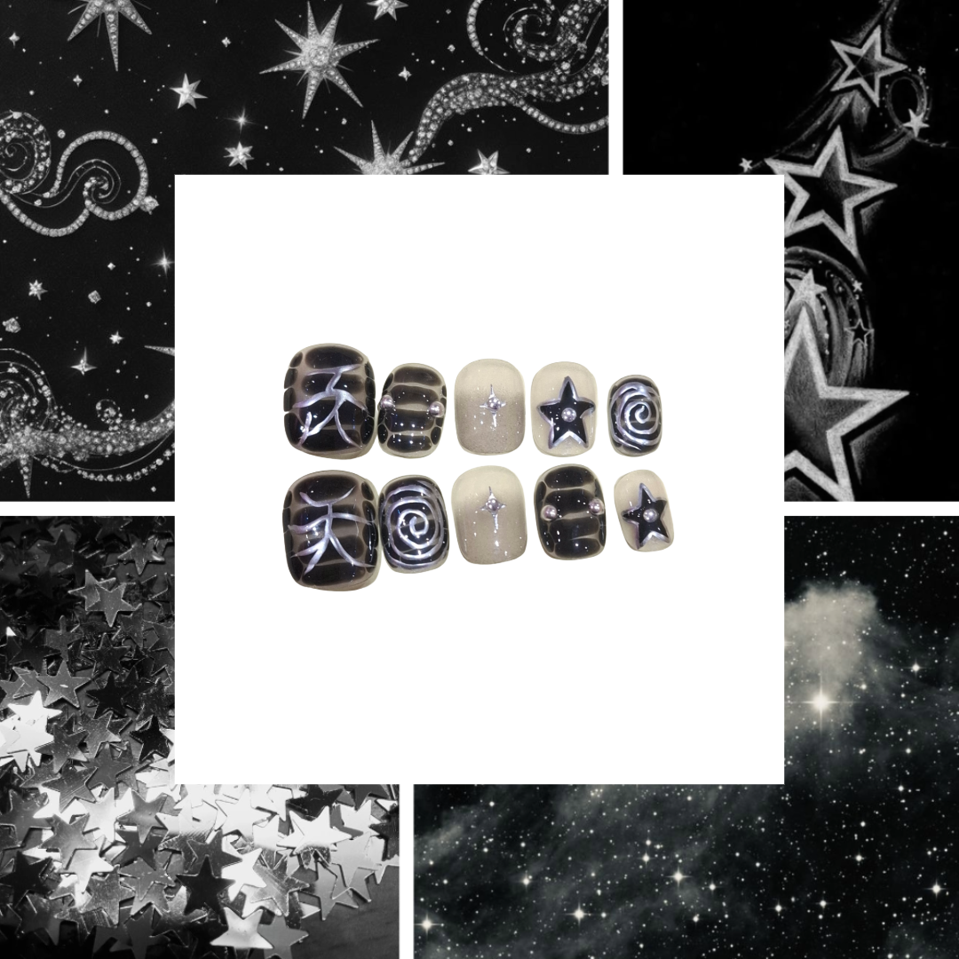 Black Star Acrylic Square Press On Nail