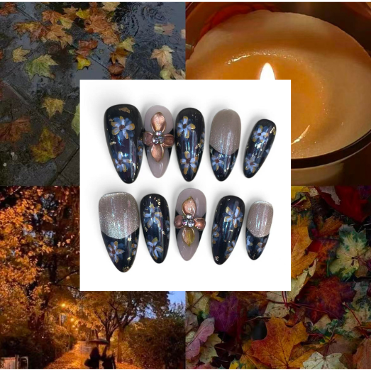 Autumnal Flower Acrylic Almond Press On Nail - MaYonail Store