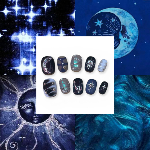 Indigo Moonlight Acrylic Round Press On Nail - MaYonail Store