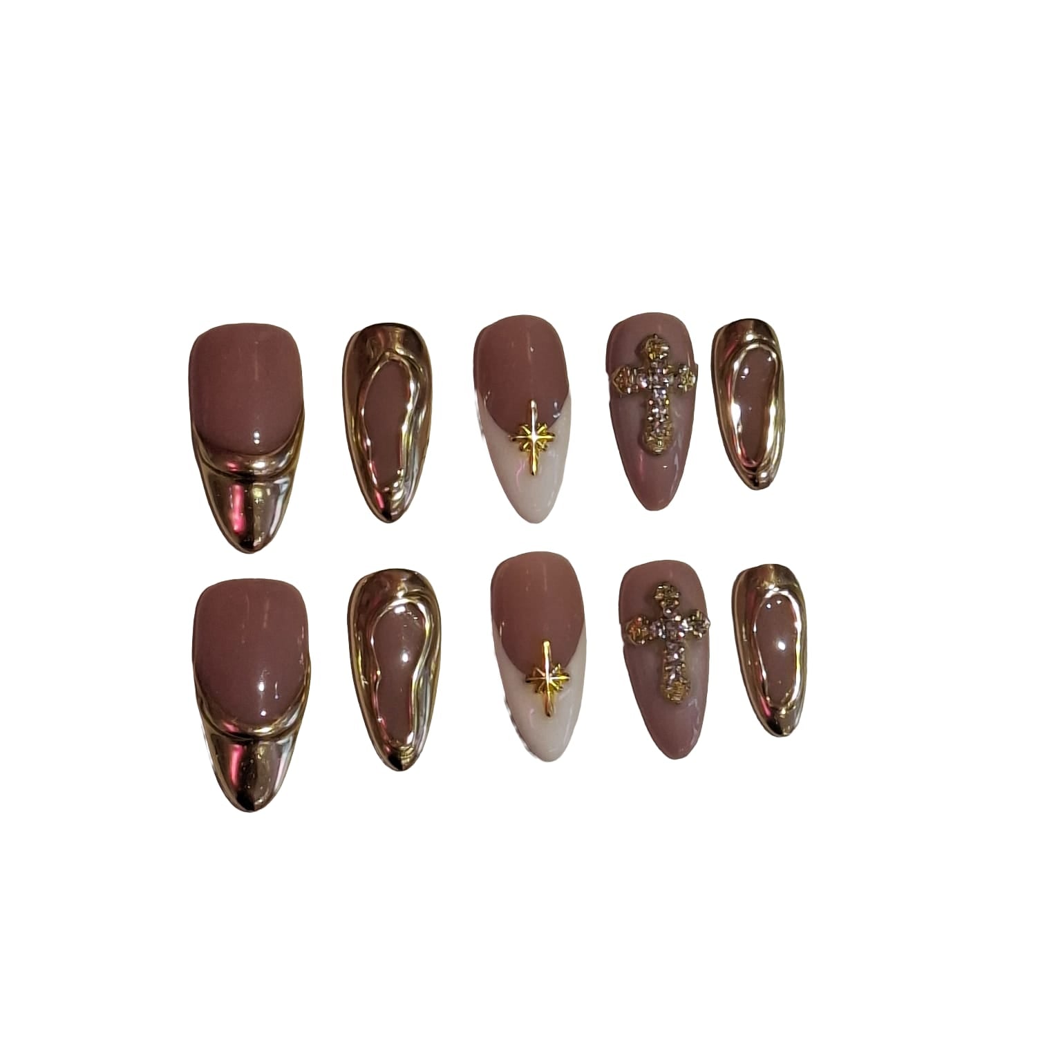 golden drip Acrylic almond Press On Nail - MaYonail Store