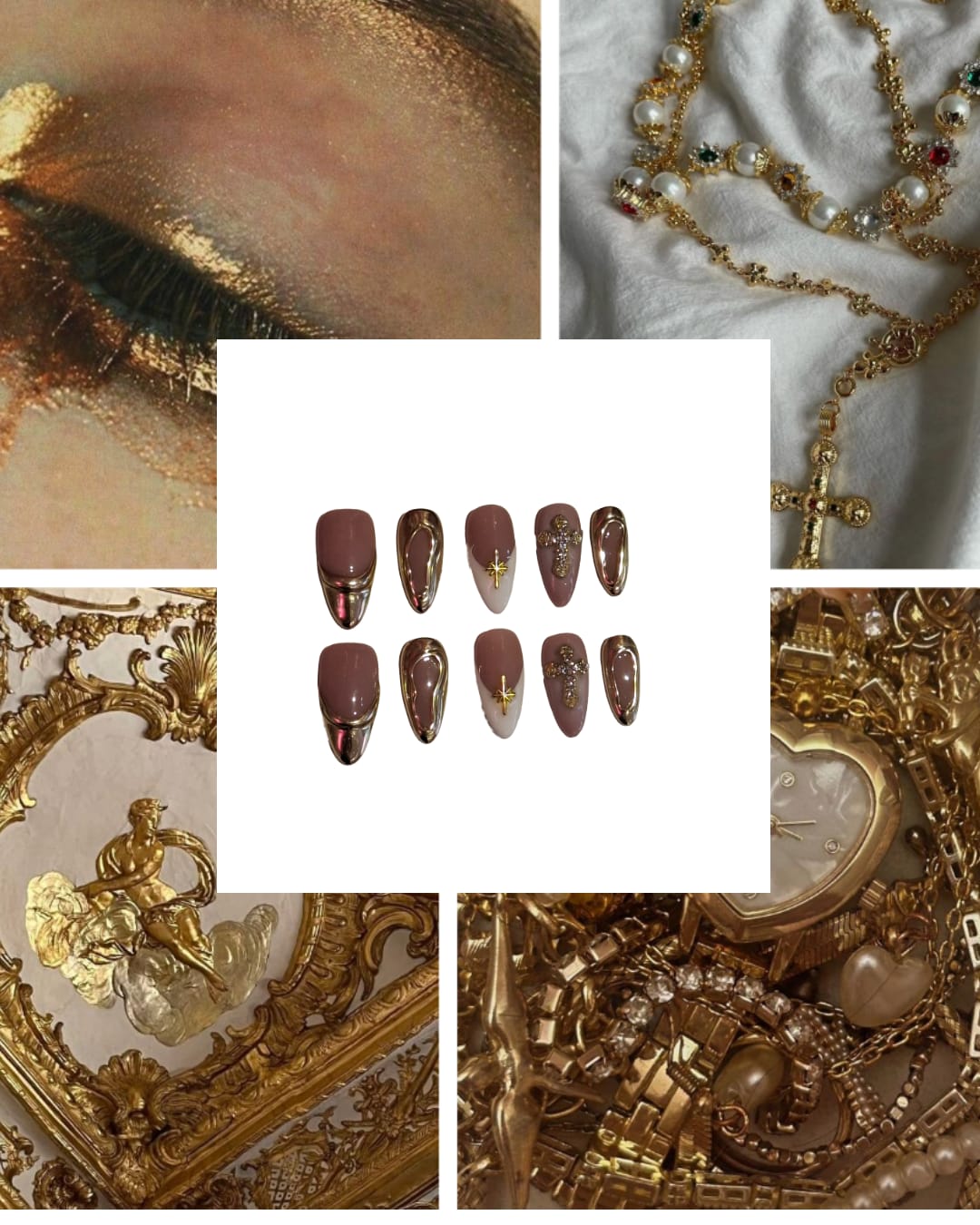 golden drip Acrylic almond Press On Nail - MaYonail Store