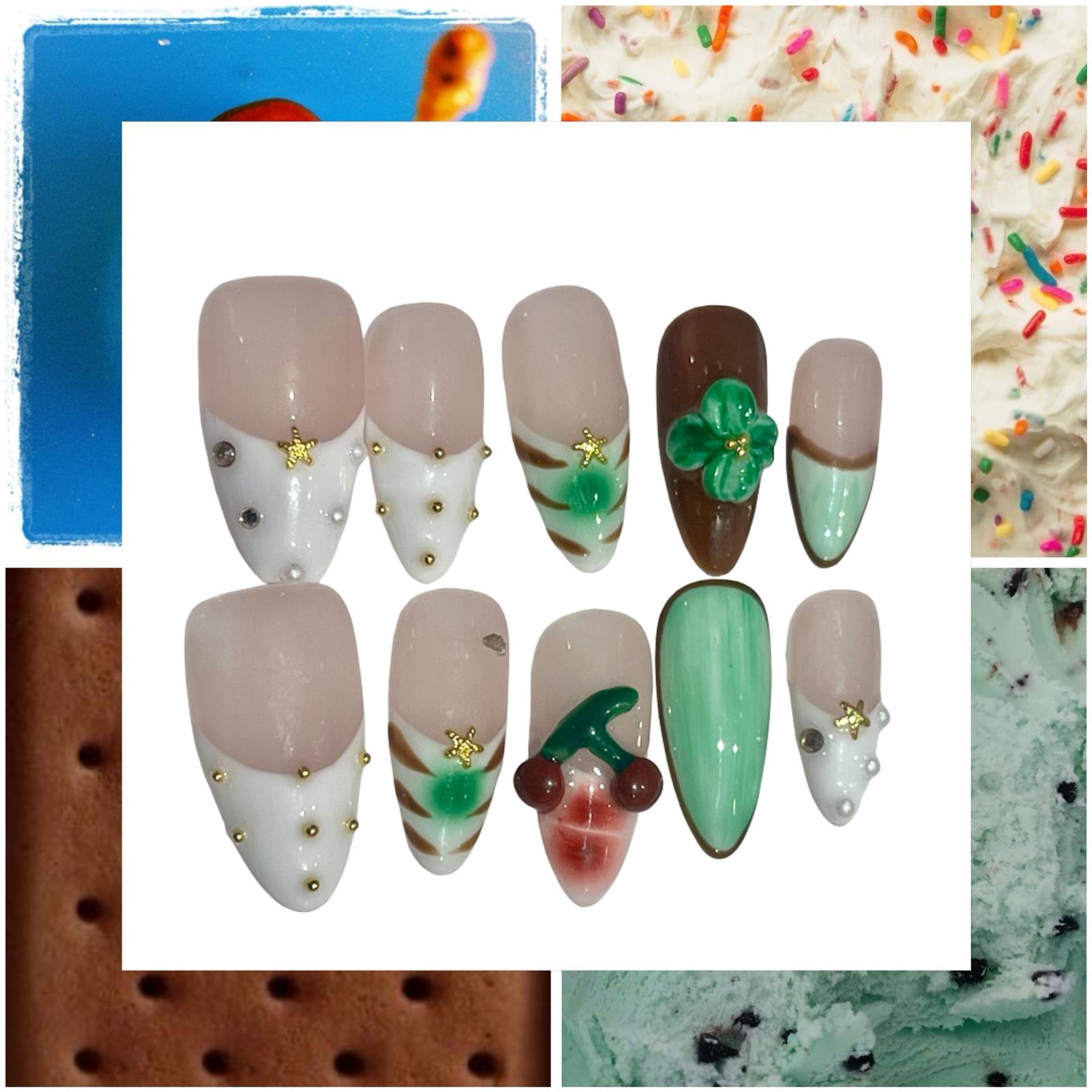 Mint Sundae Acrylic Almond Press On Nails - MaYonail Store
