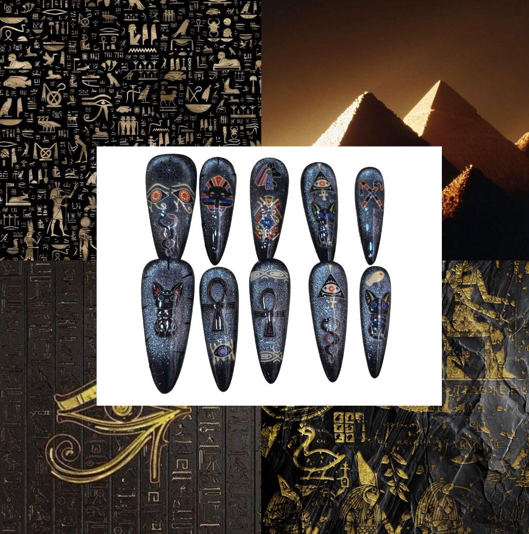 Silver Egyptian Acrylic Stiletto Press On Nail - MaYonail Store