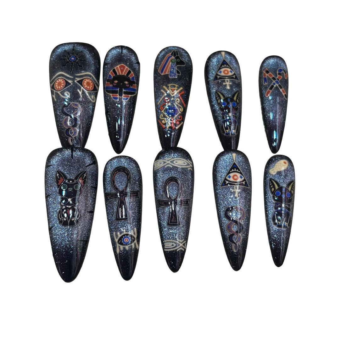 Silver Egyptian Acrylic Stiletto Press On Nail