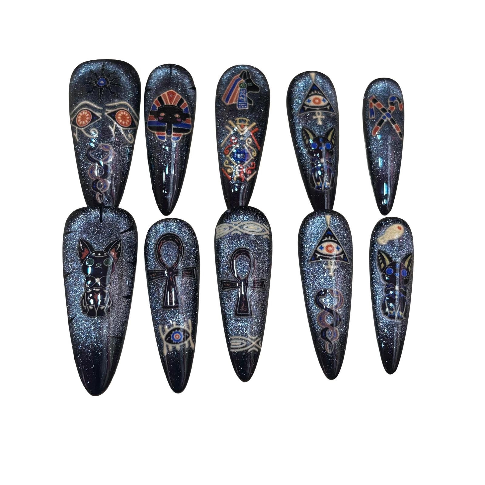 Silver Egyptian Acrylic Stiletto Press On Nail - MaYonail Store