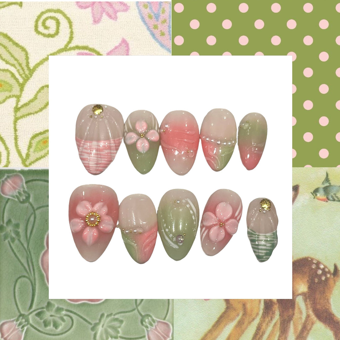 Floral Pearl Acrylic Almond Press On Nail (Copy) - MaYonail Store