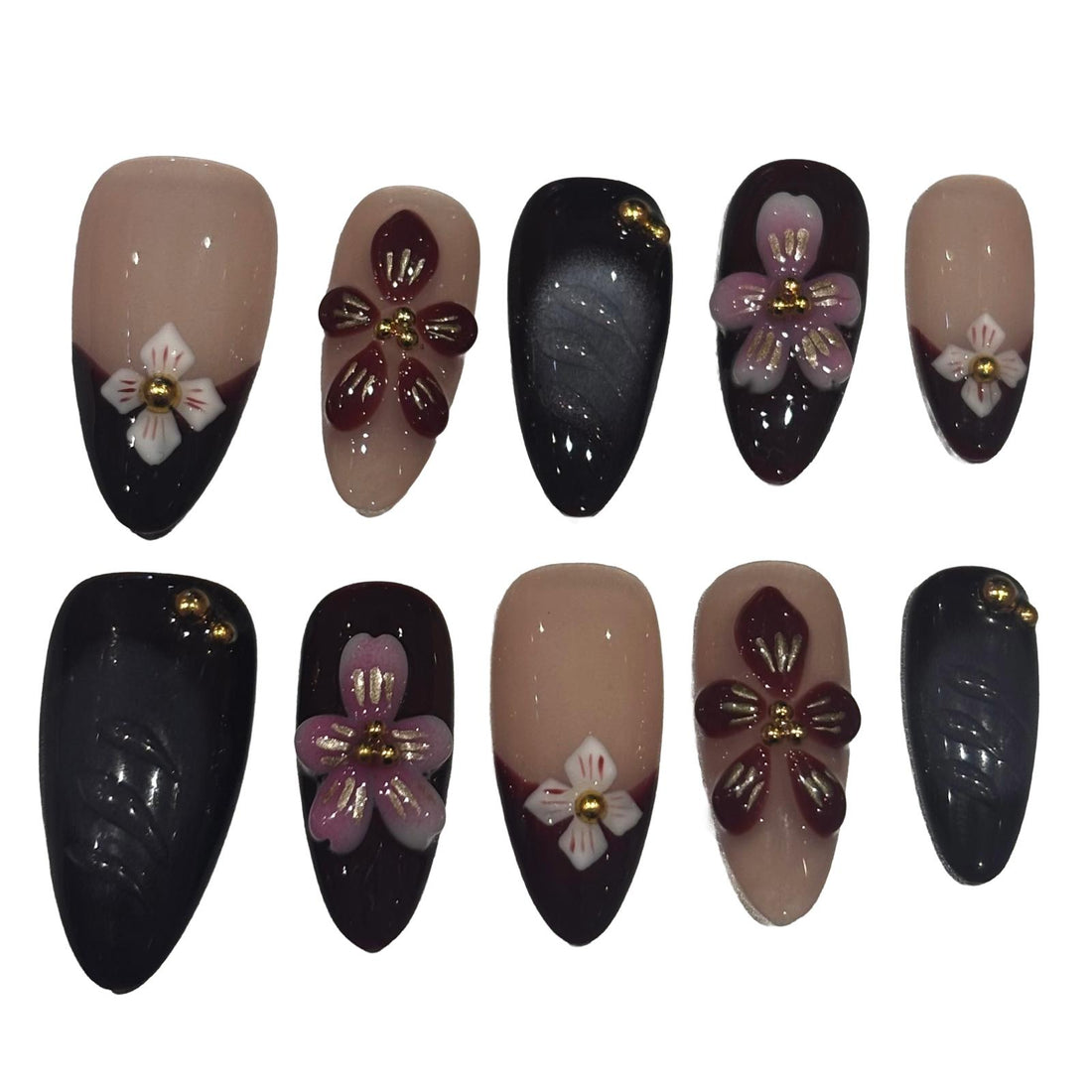 Artistic floral Acrylic Almond Press On Nail - MaYonail Store