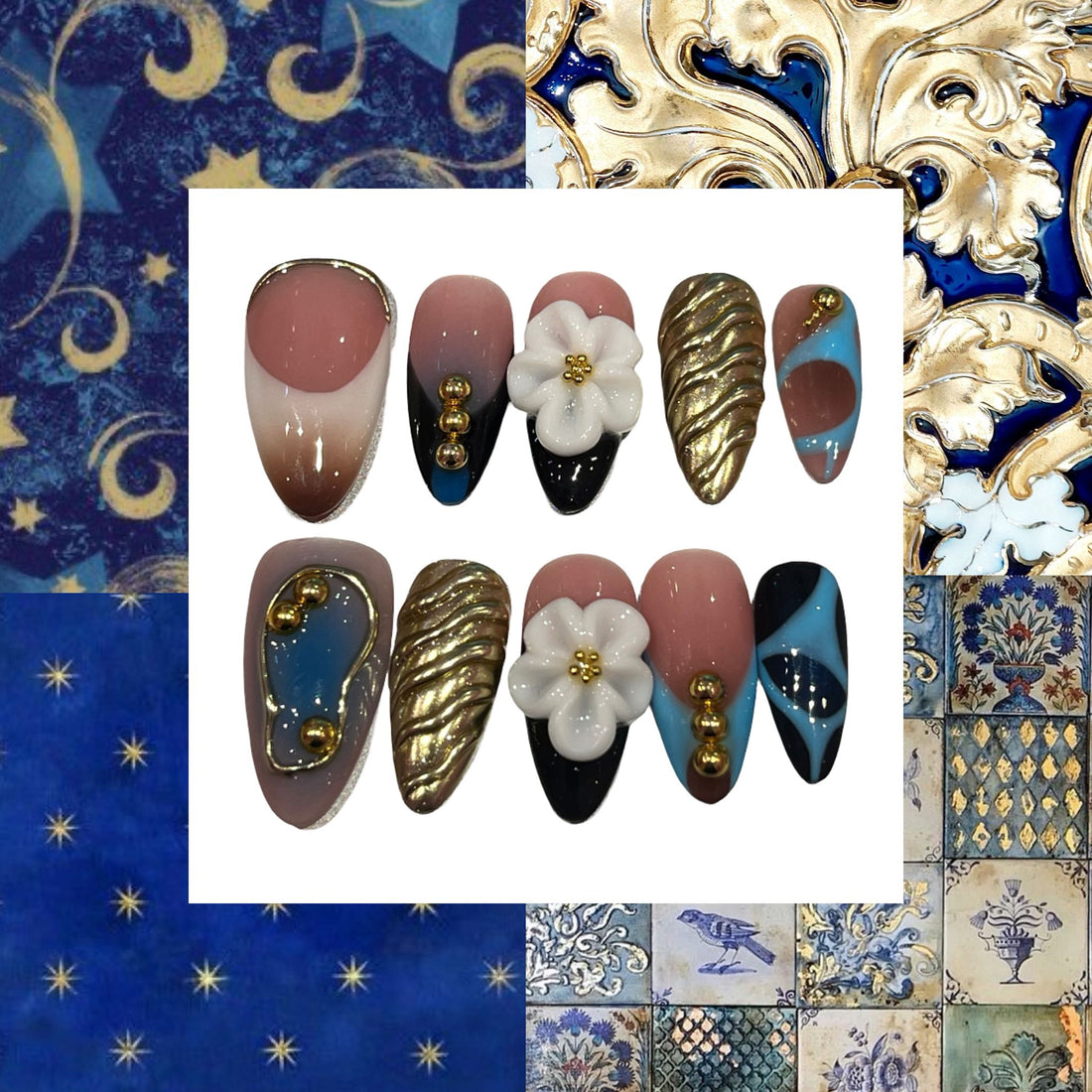 Golden Bloom Acrylic Almond Press On Nail - MaYonail Store