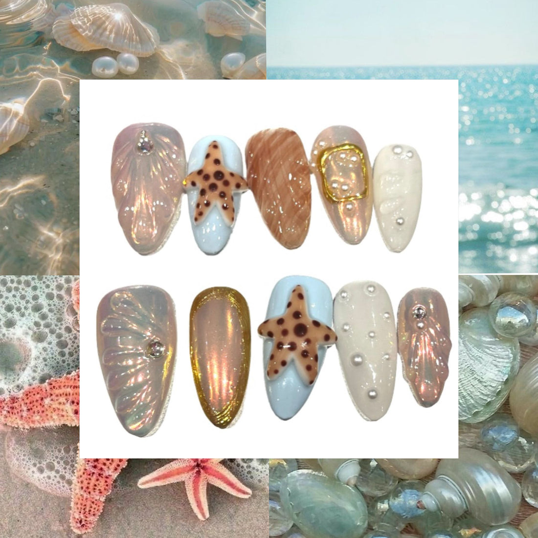 Sandy Shells Acrylic Almond Press On Nail - MaYonail Store