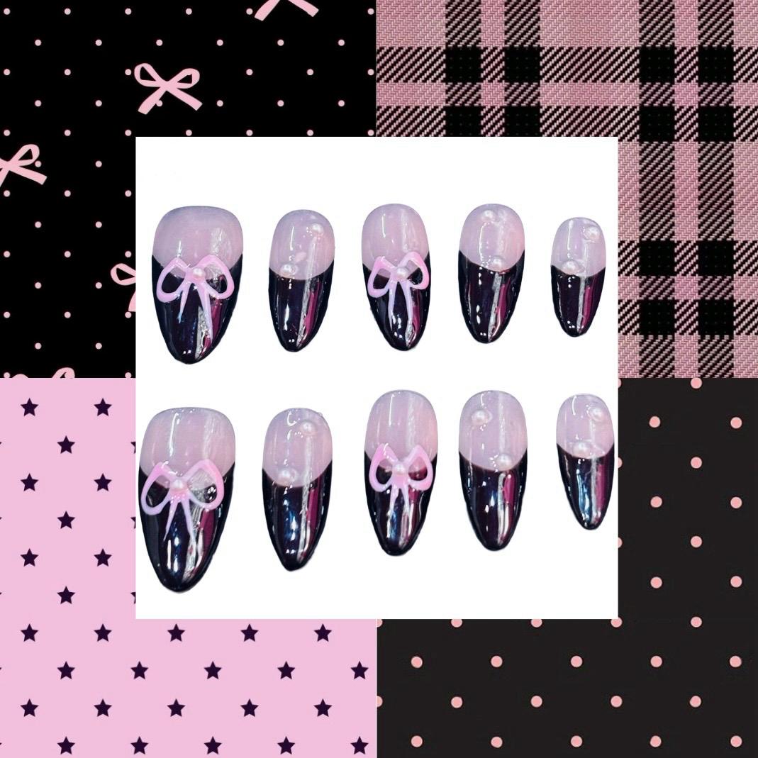 Coquette French-Tip Acrylic Almond Press On Nail - MaYonail Store