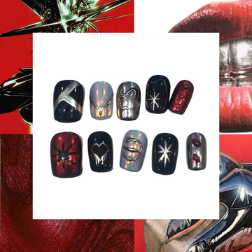 Red Chrome Acrylic Square Press On Nail