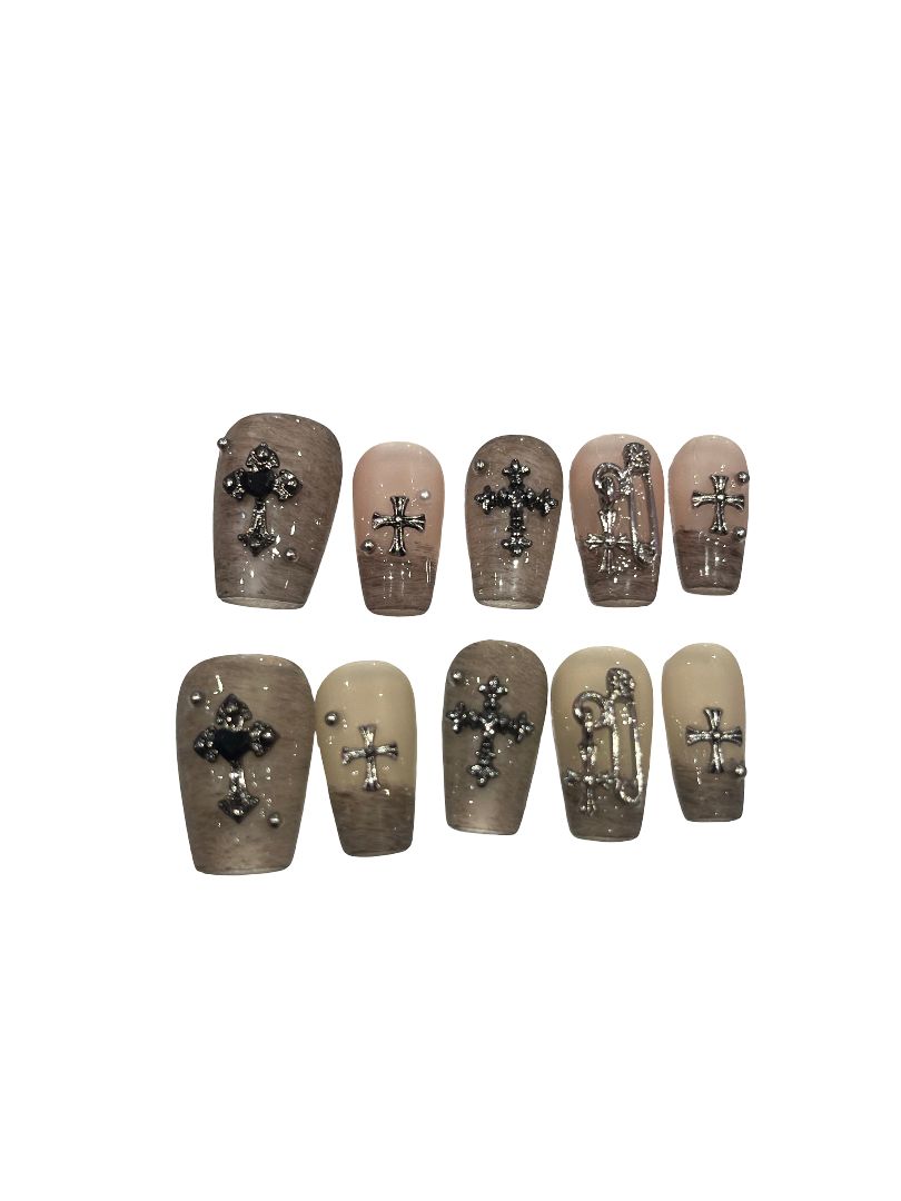 Safety Pin Acrylic Coffin Press On Nail - MaYonail Store